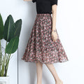 Img 10 - Summer Chiffon Mid Length Pleated Floral Women Skirt Mid-Length Elastic Waist Daisy A-Line Skirt