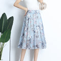 Img 11 - Summer Chiffon Mid Length Pleated Floral Women Skirt Mid-Length Elastic Waist Daisy A-Line Skirt