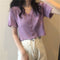 Matching Knitted Cardigan Women Summer Student Purple Short V-Neck Ruffle Sleeve Tops Outerwear