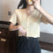 IMG 108 of Matching Knitted Cardigan Women Summer Student Purple Short V-Neck Ruffle Sleeve Tops Outerwear