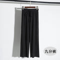 Img 9 - Ice Silk Drape Wide Leg Pants Women Summer Ankle-Length High Waist Elastic Loose Floor Length Long Straight Pants