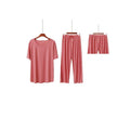 Sets Summer Thin Solid Colored Loungewear Three-Piece Short Sleeve Elastic Waist Long Pants