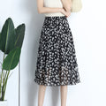 Img 1 - Summer Chiffon Mid Length Pleated Floral Women Skirt Mid-Length Elastic Waist Daisy A-Line Skirt