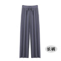 Img 7 - Ice Silk Wide Leg Pants Women Summer High Waist Plus Size Floor Length Long Elastic Trendy Casual