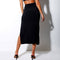 Img 4 - Europe Summer Women High Waist Splitted Drawstring Skirt Slim Look Mid-Length Hip Flattering