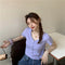 IMG 111 of Summer Korean insShort Popular Cardigan Purple Tops Feminine Bare Belly Short Sleeve T-Shirt Women Outerwear