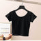 Solid Colored Bare Belly Short Sleeve Women Summer T-Shirt Bare-Belly Fitting High Waist Tops Half Sleeved Matching T-Shirt