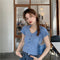 IMG 120 of Summer Korean insShort Popular Cardigan Purple Tops Feminine Bare Belly Short Sleeve T-Shirt Women Outerwear