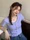 Summer Korean INS Short Popular Cardigan Purple Tops Feminine Bare Belly Short Sleeve T-Shirt Women Outerwear