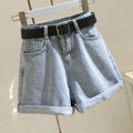 Img 1 - Women Denim Shorts Summer Trendy All-Matching Slim Look Korean Wide Leg Folded A-Line Hot Pants ins
