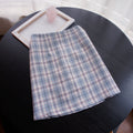 Img 4 - Summer Smog Blue Korean Chequered Short Hip Flattering A-Line High Waist Mid-Length Skirt