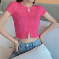 Hong Kong Cusomized Summer Short Bare Belly Tops Slim Look Solid Colored All-Matching Thin Sleeve Sweater Women Outerwear