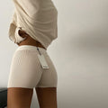 IMG 126 of PSolid Colored Knitted Shorts Women Europe Street Style Straight Shorts