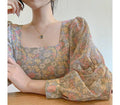 Img 1 - Korea Chic Gentle Sweet Look Floral Slim Square Neck Loose All-Matching Lantern Sleeve Shirt Tops Women Blouse