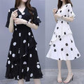 Europe Trendy Women Summer Korean Plus Size Elegant Loose Young Look Poker Dot A-Line Dress