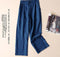 Korean Cotton Blend Wide Leg Pants Line Thin Casual Women Loose Ankle-Length Pants