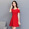 Img 4 - Women Summer Korean Bare Shoulder Elegant High Waist Slimming Solid Colored Dress