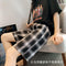 Black White Summer Loose Student Straight Mid-Length Wide Leg Slim-Look Casual Pants Hong Kong Hot Chequered Shorts Women
