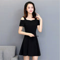 Img 5 - Women Summer Korean Bare Shoulder Elegant High Waist Slimming Solid Colored Dress