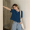 IMG 122 of Solid Colored Short Sleeve Western Undershirt Tops Women ins Korean Summer Loose Slim Look T-Shirt