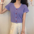 Img 7 - Women Short Sleeve T-Shirt Summer Slimming Slim-Look Thin Knitted Casual Korean INS Tops T-Shirt