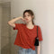 IMG 143 of Solid Colored Short Sleeve Western Undershirt Tops Women ins Korean Summer Loose Slim Look T-Shirt