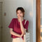 IMG 131 of Solid Colored Short Sleeve Western Undershirt Tops Women ins Korean Summer Loose Slim Look T-Shirt