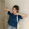 IMG 128 of Solid Colored Short Sleeve Western Undershirt Tops Women ins Korean Summer Loose Slim Look T-Shirt