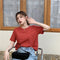 IMG 140 of Solid Colored Short Sleeve Western Undershirt Tops Women ins Korean Summer Loose Slim Look T-Shirt