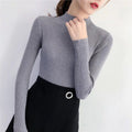 Img 1 - Half-Height Collar Women Korean Slimming Slim-Look Long Sleeved All-Matching Knitted Tops Pullover