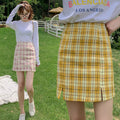 Img 3 - Chequered Skirt Women Korean Student High Waist Splitted A-Line Hip Flattering Skirt