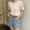 IMG 112 of Solid Colored Short Sleeve Western Undershirt Tops Women ins Korean Summer Loose Slim Look T-Shirt