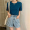 IMG 124 of Solid Colored Short Sleeve Western Undershirt Tops Women ins Korean Summer Loose Slim Look T-Shirt