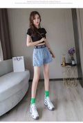 IMG 116 of Denim Shorts Women Summer Korean Wide Leg A-Line Popular insElastic High Waist Loose All-Matching Slim Look Hot Pants Shorts