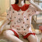 Summer Pajamas Women Korean Sweet Look Adorable Thin Doll Collar Short Sleeve Pants Sets Outdoor Student Loungewear Sleepwear