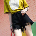 Img 4 - Denim Pants Women Summer Korean Loose Ripped High Waist Slim Look All-Matching Black A-Line Burr Hot Pants