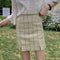 Img 9 - Chequered Skirt Women Korean Student High Waist Splitted A-Line Hip Flattering Skirt