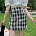 Img 1 - Chequered Skirt Women Korean Student High Waist Splitted A-Line Hip Flattering Skirt
