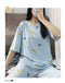 IMG 124 of Summer Women Short Sleeve Sets Pajamas Mid-Length Cropped Pants Outdoor Loungewear Mickey Mouse Sleepwear