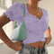 IMG 124 of Europe Women Summer INS Solid Colored Bare Belly Short Sleeve Button T-Shirt Tops T-Shirt