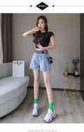 IMG 111 of Denim Shorts Women Summer Korean Wide Leg A-Line Popular insElastic High Waist Loose All-Matching Slim Look Hot Pants Shorts