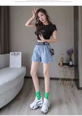IMG 118 of Denim Shorts Women Summer Korean Wide Leg A-Line Popular insElastic High Waist Loose All-Matching Slim Look Hot Pants Shorts