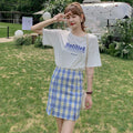 Img 11 - Chequered Skirt Women Korean Student High Waist Splitted A-Line Hip Flattering Skirt