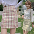 Img 4 - Chequered Skirt Women Korean Student High Waist Splitted A-Line Hip Flattering Skirt