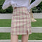 Img 8 - Chequered Skirt Women Korean Student High Waist Splitted A-Line Hip Flattering Skirt