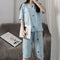 Summer Women Short Sleeve Sets Pajamas Mid-Length Cropped Pants Outdoor Loungewear Mickey Mouse Sleepwear
