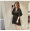 Img 2 - Summer Petite V-Neck Slim Look Short Sleeve Dress Women Korean Lace Spliced Solid Colored Trendy Skirt Dress