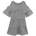 Img 5 - Summer Korean Flare Sleeves Bare Shoulder Chequered Dress Women Student Loose A-Line Doll Dress