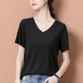 Img 4 - Streaming Ice Silk Minimalist Solid Colored Women Seamless Thin V-Neck Korean Loose Tops Short Sleeve T-Shirt