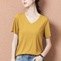 Img 3 - Streaming Ice Silk Minimalist Solid Colored Women Seamless Thin V-Neck Korean Loose Tops Short Sleeve T-Shirt